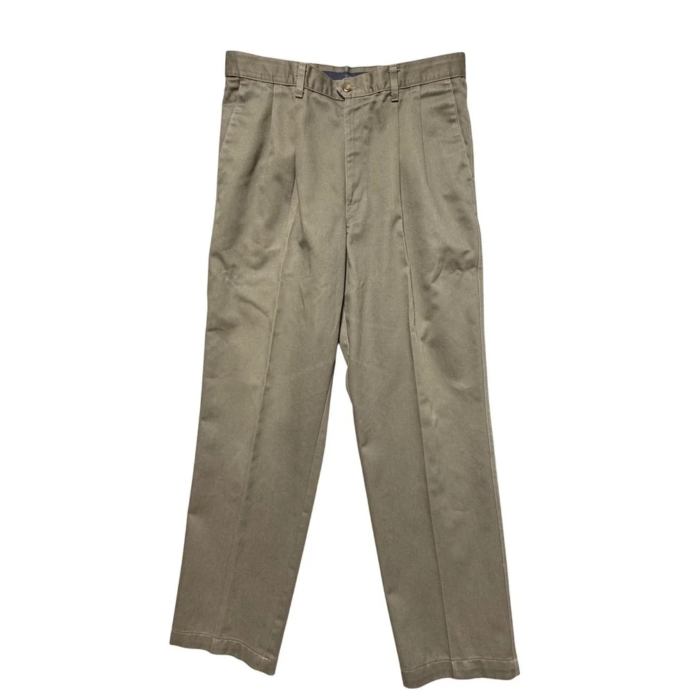 Dockers Mens 36x32 Pleated Chinos Olive Green Cotton Twill Pants 40443-8136‎